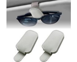 BAVUNV Brilhouder voor autozonneklep, 2 stuks, universele leren zonnebrilhouder voor de auto, magnetisch, brilhouder voor alle soorten glazen, grijs
