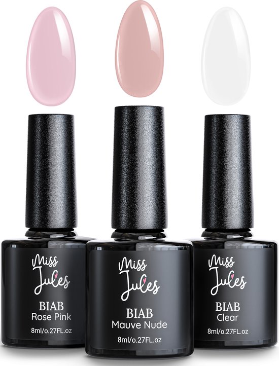 Miss Jules® BIAB 3 Populaire Kleuren – Builder in a Bottle – BIAB Nagel Builder Gel – BIAB Set - HEMA & TPO Free - Instructievideo (NL)