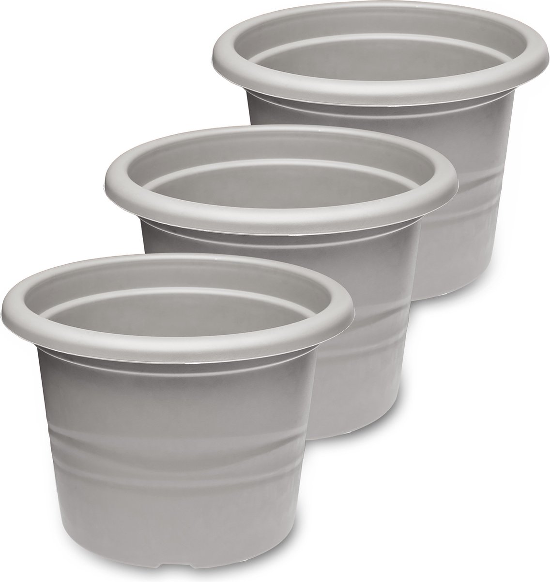3x Garronda Plantenpot Bloempot - Kunststof - Rond - Plantenbak - Grijs - ⌀15cm H=10,5cm - GD-NIC-Barcelona95