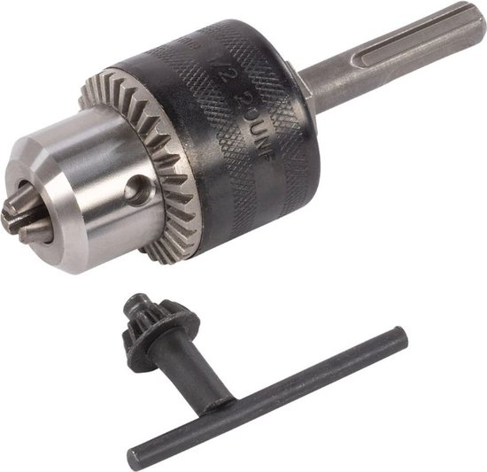 SDS-plus boorhouder met spanner voor een klopboormachine, op witte achtergrond.