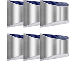 Dutch Standard Wandlamp - Op Zonne-Energie - Met Schemersensor - Buitenlamp - Tuinverlichting - RVS - 6 STUKS