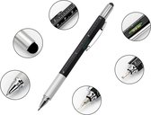 6 in 1 Multitool Pen - Handy Pen - Toolpen - Liniaal - Waterpas - Kruiskop en Plattekop Schroevendraaier - Zwart