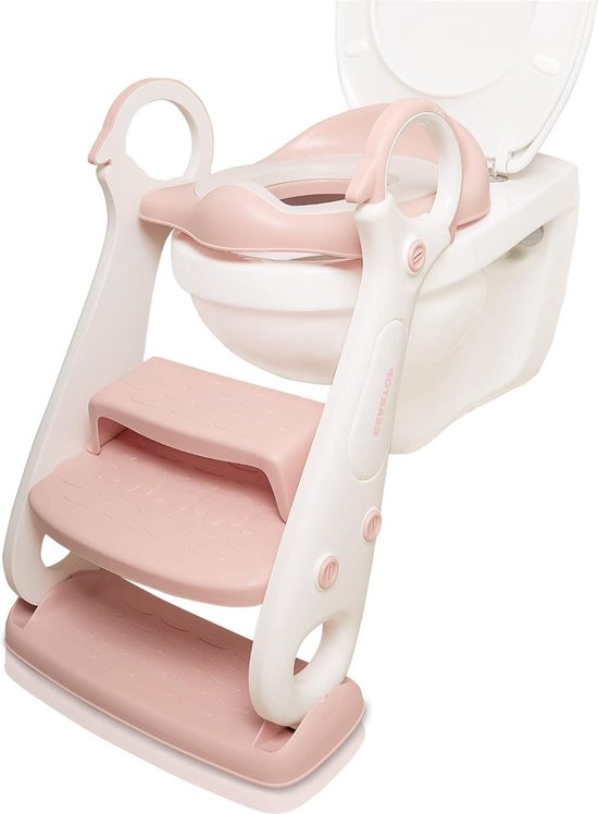 YRHome Toiletbril voor kinderen, verstelbare trap en PU-kussen, 38-42 cm toilet, 1-7 jaar, groen-blauw