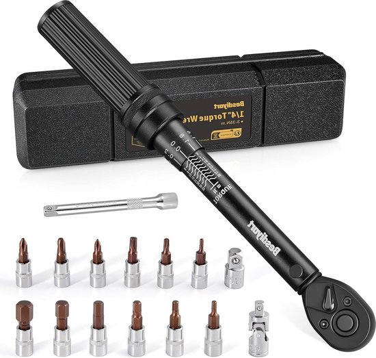 Gunpla 1/4 Drive Momentsleutel Set 21-delig, 2-24NM Fiets Auto Reparatie Sets, 72 Tands Ratelsleutel Tool