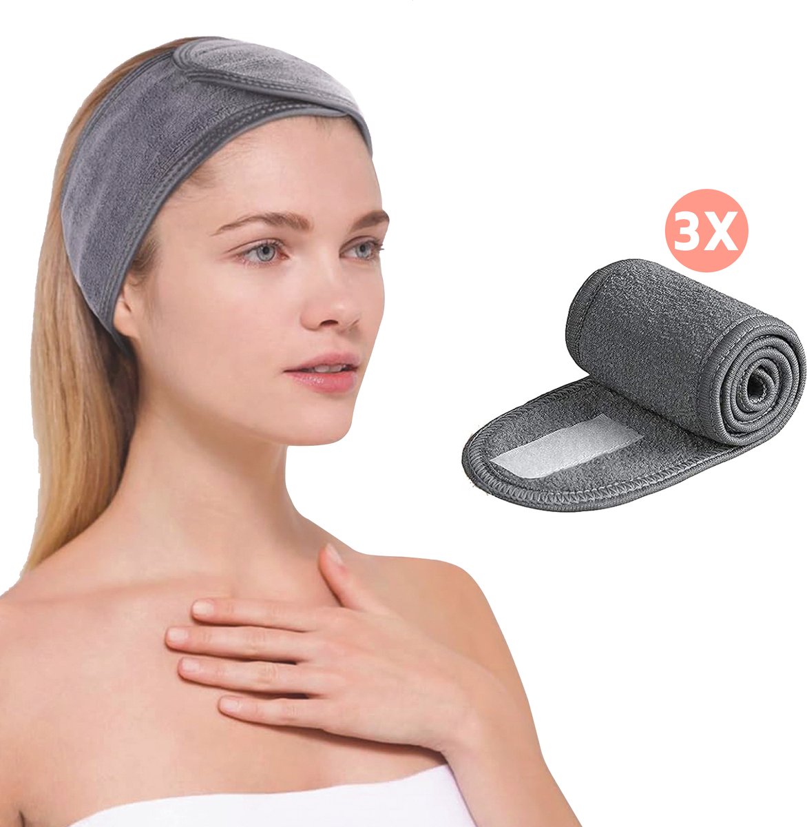SIMIA™ - Premium Verstelbaar Badstof Hoofdband - 3 STUKS - Grijs