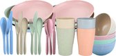 Service de vaisselle 28 pièces, vaisselle de camping, vaisselle, vaisselle complète, avec bol, planche, cuillère à soupe, fourchette, couteau et tasse, pour pique-nique, fête, barbecue, cadeau, mariage, camping (4 petits)