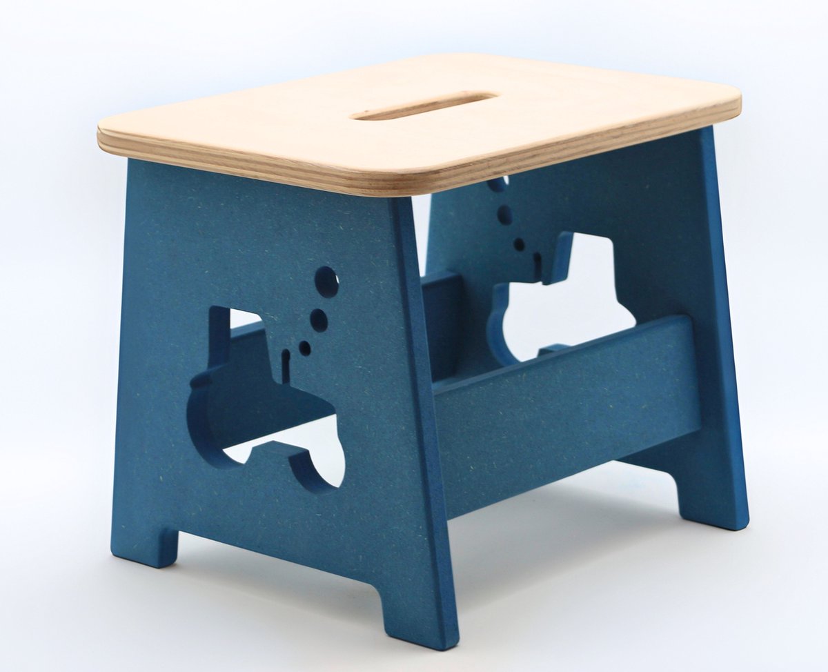 Houten kruk voor kinderen - Kinderkruk - Opstapje - Blauw - Tractor