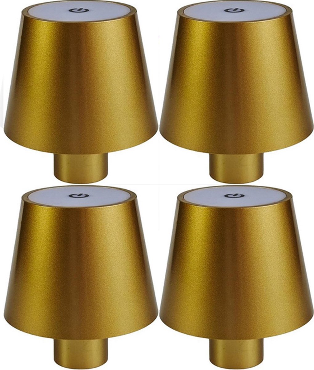 Flessenlamp - 4 Stuks - Tafellamp - Oplaadbare Tafellamp - Goud - Usb-C Oplaadbaar - Warm wit - Touch Dimbaar - LED