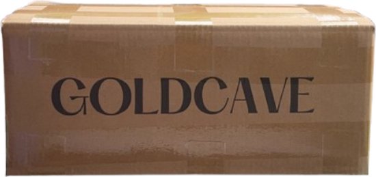 Bruine kartonnen doos met het logo 'GOLDCAVE'.