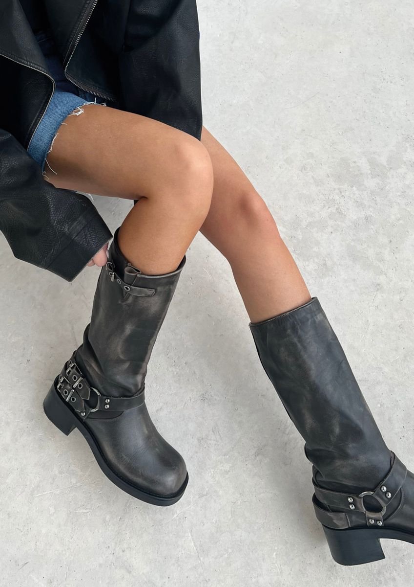 Sacha - Dames - Greywashed buckle biker boots - Maat 36