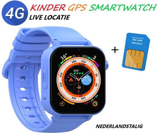 Foto: Smartwatch voor kinderen 4g blauw gps tracker hd video bellen model ct20mini inclusief simkaart wonlex app kinder smartwatch live gps locatie hd camera sos knop touchscreen stappenteller