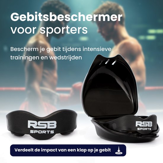 Gebitsbeschermer Vechtsport – Bitje Kickboksen Volwassenen – Boksen – MMA – Hockey – Rugby - Incl Opbergdoosje - Zwart