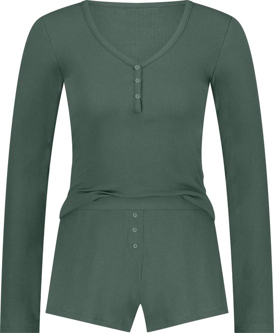 MoFiz Damespyjama, korte pyjama, set met korte mouwen, huispak, V-hals, tweedelig, zacht nachtkleding, donkergrijs, L MoFiz Damespyjama, korte pyjama, set met korte mouwen, huispak, V-hals, tweedelig, zacht nachtkleding, donkergrijs, L