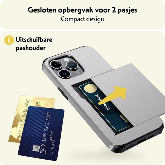 Coque pour iPhone 16 Pro avec porte-cartes, coque rigide avec 2 films de protection d'écran – Coque pour iPhone 16 Pro avec porte-cartes – Grijs
