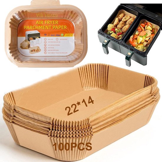 Foto: Ophy bakpapier voor heteluchtfriteuse met dubbele kamer 100 delig 22x14cm rechthoekige airfryer paper liners compatibel met dual zone air fryer