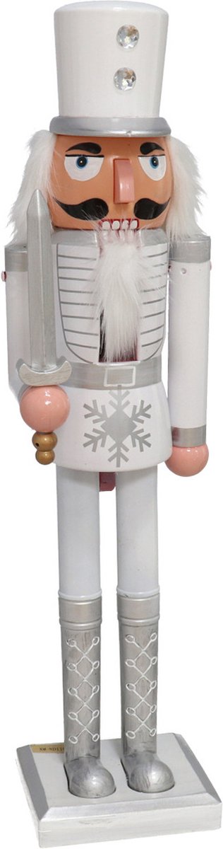 Gerimport notenkraker decoratie figuur/beeld -78 cm - wit/zilver - kunststof