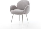 Chaise rembourrée Nube- Flex avec accoudoirs 4 pieds coniques en corde d'acier inoxydable noyau de ressorts ensachés gris argenté