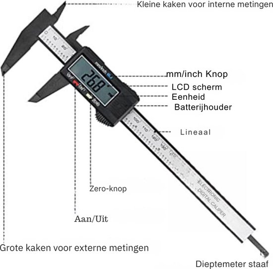 HARDELL Digitale schuifmaat, roestvrij staal, 150mm, digitale elektronica, LCD-display, instelbare nauwkeurigheid 0,01 mm, meting huishoudelijke industrie