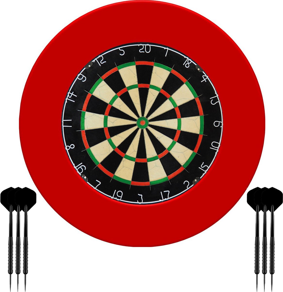 Dragon Darts - Dartbord & Dartbord Surround Rood - Set van 6 Dartpijlen - 23 Gram - Hoogwaardige Dartomranding - Dart Surround Ring - Bescherming Pijlen & Muren - Gemakkelijk te bevestigen - Darts