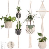 4 Stuks Luxe Macrame Plantenhangers - Boho Handgeweven Katoen Hangpot voor Binnen/Buiten - Hangende Bloempot met Kralen - Macramé Touw/Koord Hangplant Houder - Bohemian Wandhanger Decoratie - Plant Hanger - Verticale Tuin Bloempothouder Planthanger