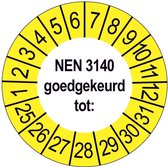 Buiten rand Geel | NEN 3140 Keuringsstickers op Strip (1000 stuks) | 2025-2031
