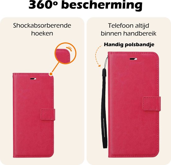Étui adapté pour iPhone 16 Pro Cover Bookcase Flipcase Book Cover - Étui adapté pour iPhone 16 Pro Case Book Case - Rose foncé
