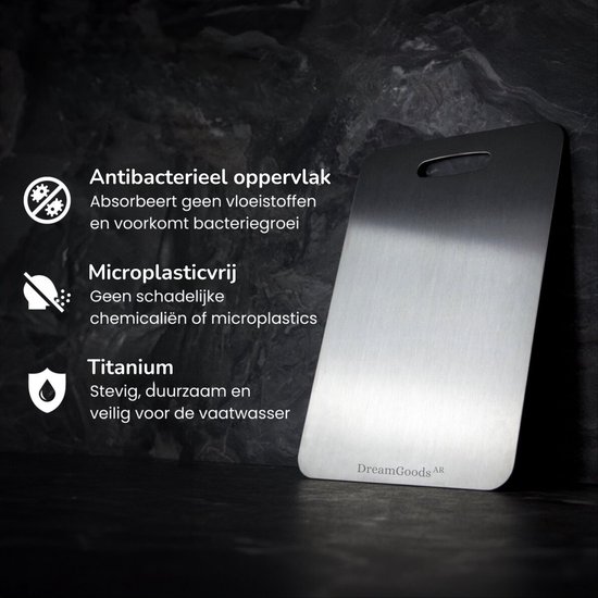 Kovali 100% titanium snijplank 2.0 met afvoergoot, titanium snijplank