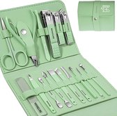 16-delige Pedicure en Manicure Set - 3 Nagelknippers - Pedicureset - Nagelvijl - Glasvijl - Nageltang - Ingegroeide Teennagel - Groen