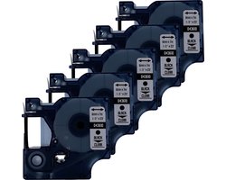 DULA Dymo D1 43610 - S0720770 - Compatible label tape - 5 lettertapes - Zwart op transparant - 6mm x 7m