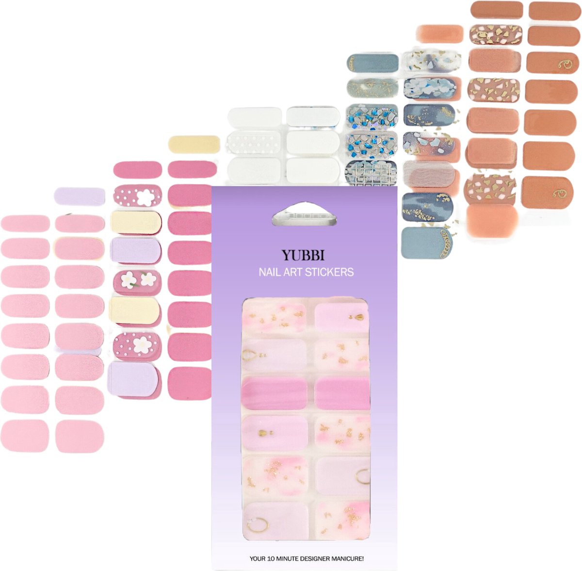 Goedkoopste YUBBI Nail Art Nagel Stickers - Nail Wraps - Stencils - Zelfklevend - 10 Vellen - Pastel Assortiment