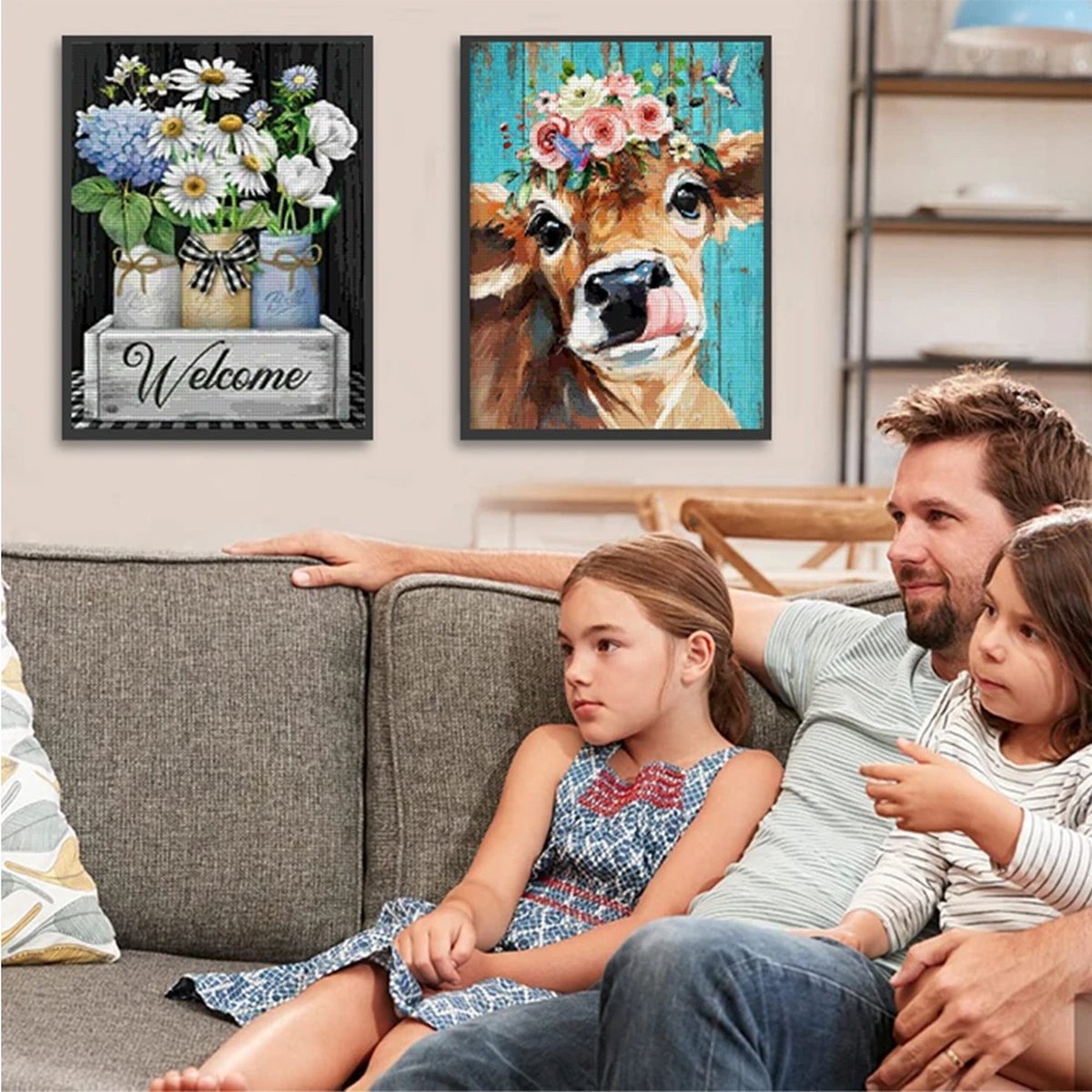 Huntex Diamond Painting Volwassenen - Diamond Painting Kinderen - Diamond Painting Pakket Volledig - Vrolijke Koe met Bloemen - 30x40 cm — afbeelding 3