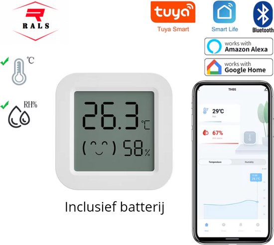 Slimme Mini Temperatuurmeter & Luchtvochtigheidsmeter Met Bluetooth - Luchtkwaliteitsmeter - Thermometer - Hygrometer Met App