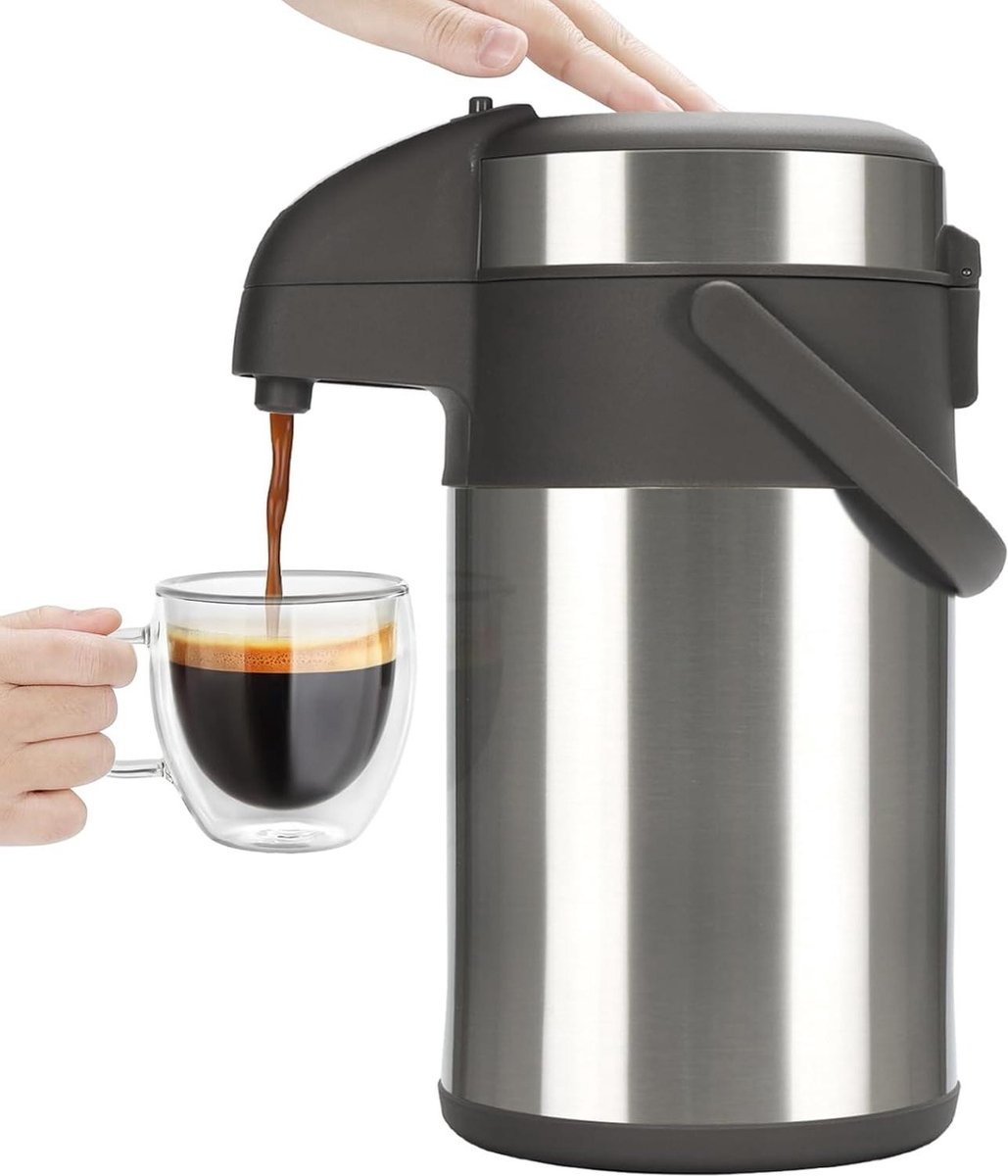Waterkaraf - 3L geïsoleerde pomp actie airpot - roestvrij staal vacuüm thermische drank dispenser BPA vrije koffie karaf - groot formaat gegoten waterfles