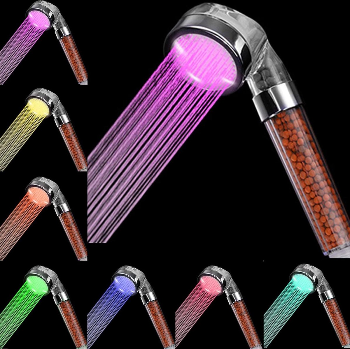 Led-handdouche met kleurverandering - geen stroomvoorziening - hogedrukwaterbesparing - 7