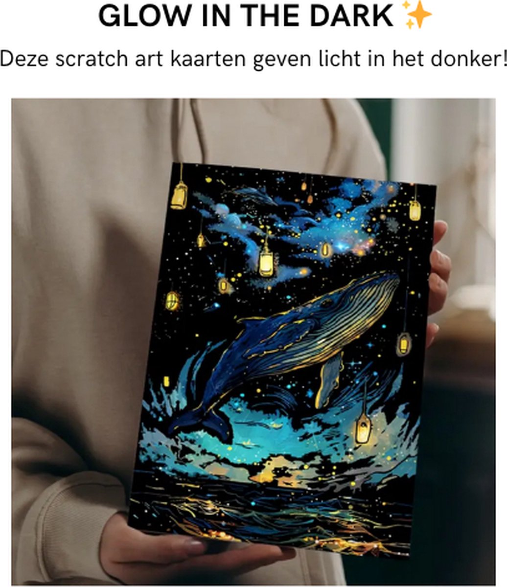 Glow in the Dark Scratch Art 4x A4 Deluxe Set | Incl. 7 Tools | Kinderen en Volwassenen | Magic Kras Tekeningen Kraskaarten Krasfolie Kraskaart | Knutselen Tekenen | Painting Schilderen op Nummer Diamond Painting | Knutselpakket Tekenpakket — afbeelding 4