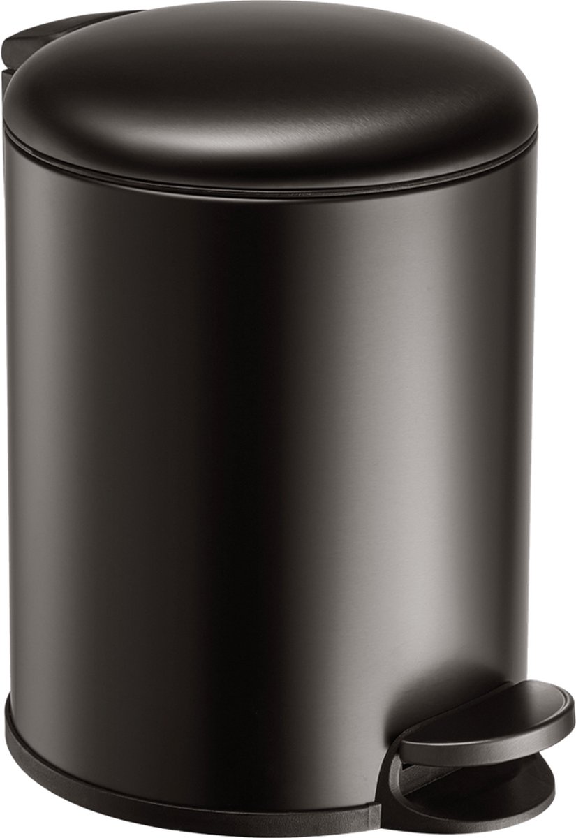 Slimbin Prullenbak 5 Liter - kleine Pedaalemmer in gun metal zwart metaalkleur - voor badkamer WC toilet of kantoor
