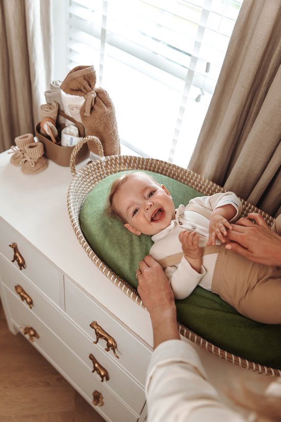Meyco Baby Uni aankleedkussenhoes - 2-pack - badstof - olive green - 50x70cm — afbeelding 3