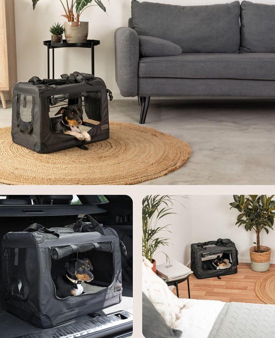 DEFACTO Hondentransportbox, opvouwbaar en draagbaar, transportbox voor honden, katten en huisdieren, hondentas, robuust antraciet, transporttas ( XXL, zwart