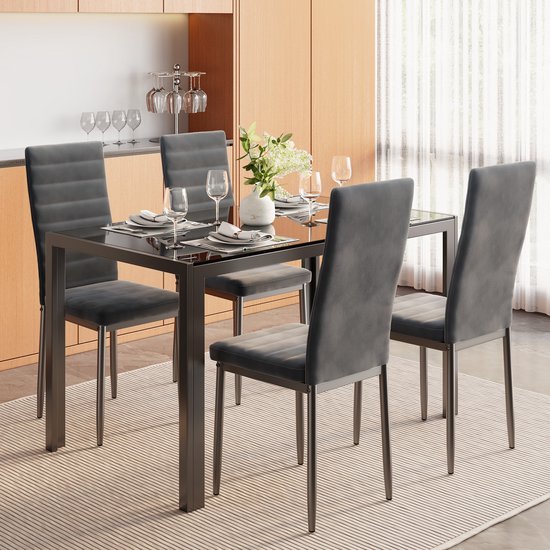 Bealife Eetkamerstoelen Set van 4 Eetkamerstoelen voor Keuken Eetkamer Fluwelen Zitting Gewatteerde Stoelen Modern (Donker Grijs, 4)