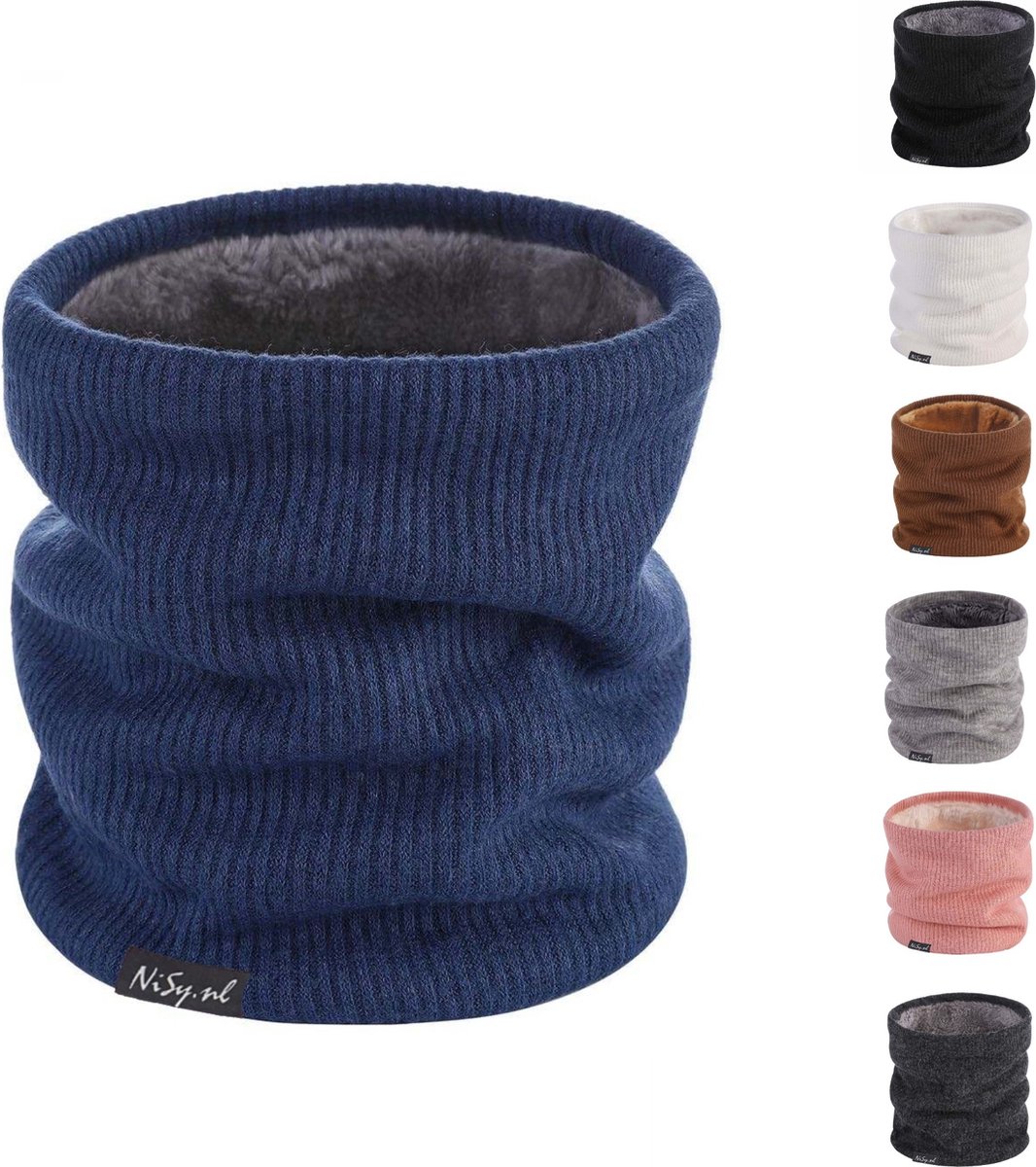 NiSy.nl Luxe Thermische Nekwarmer | Col Sjaal | Zachte Fleece Voering | Dames / Heren | One Size | Blauw