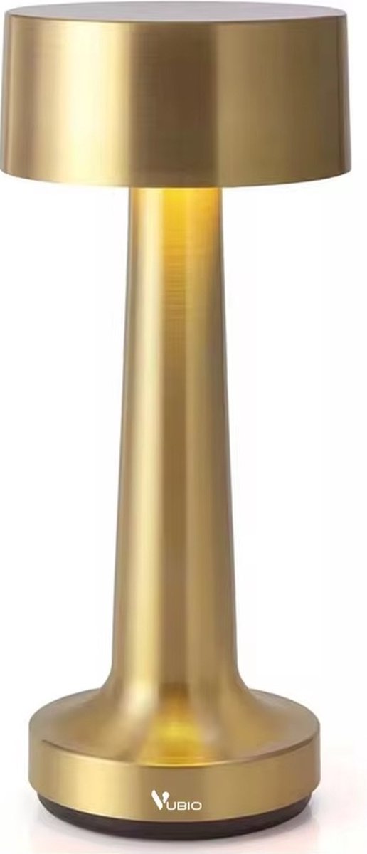 Vubio Tafellamp Goud Oplaadbaar - Touchlamp - Draadloos en dimbaar - 21cm -Nachtkastje - Restaurant - Tafellamp - Tentlamp - Restaurant