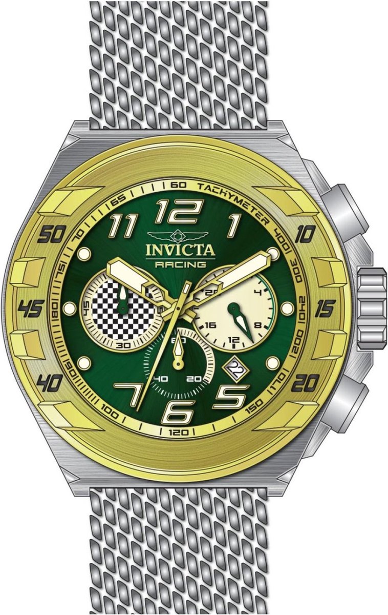Invicta Racing 47205 Heren Horloge - Waterdicht - Analoog - Quartz Uurwerk - Roestvrij Staal met groene Wijzerplaat - 48mm