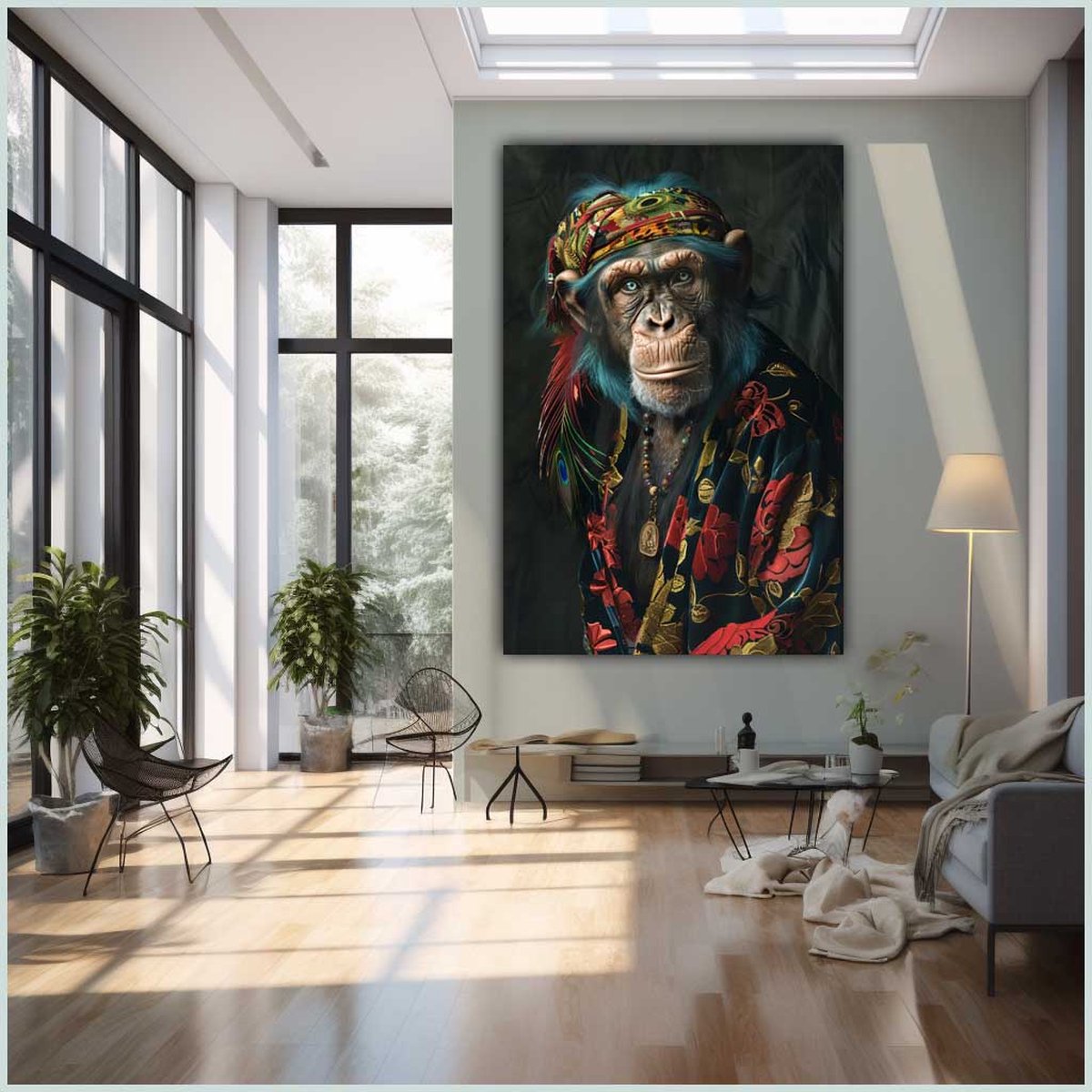 Canvas schilderij - Canvas - Staand - 50 x 70 cm - Portret - Dier - Aap - Bandage - Vintage - Bijzonder - Wanddecoratie - Muurdecoratie woonkamer - Uniek - Exclusief -Picturetopicture