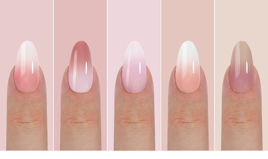 Foto: Soft gel tips medium almond in 5 french fade natural kleuren french manicure french nails press ons plaknagels met lijm nepnagels met lijm nageltips met lijm full cover gelnagels frosted 150 stuks in doos 15 maten medium almond