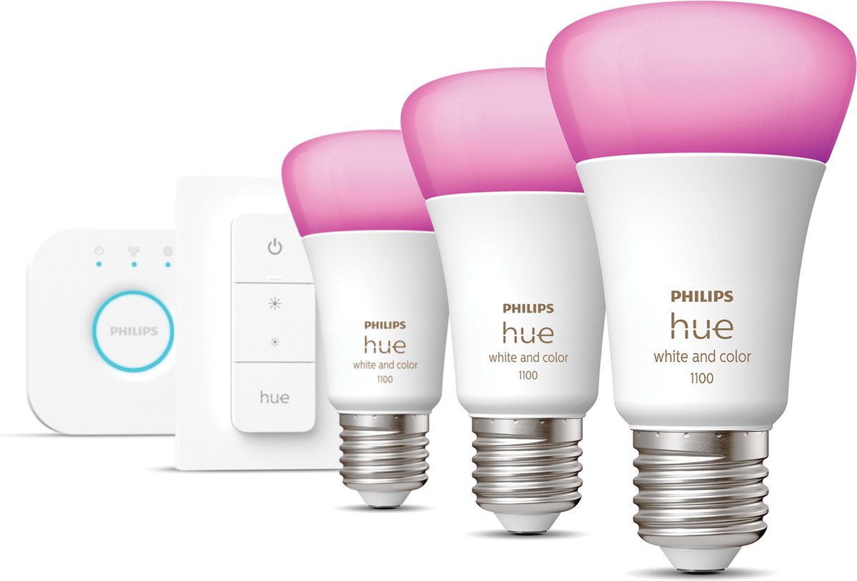 Philips Hue starterkit - wit en gekleurd - 3 lampen - E27 - 1100lm - 1 dimmer switch – foto 3