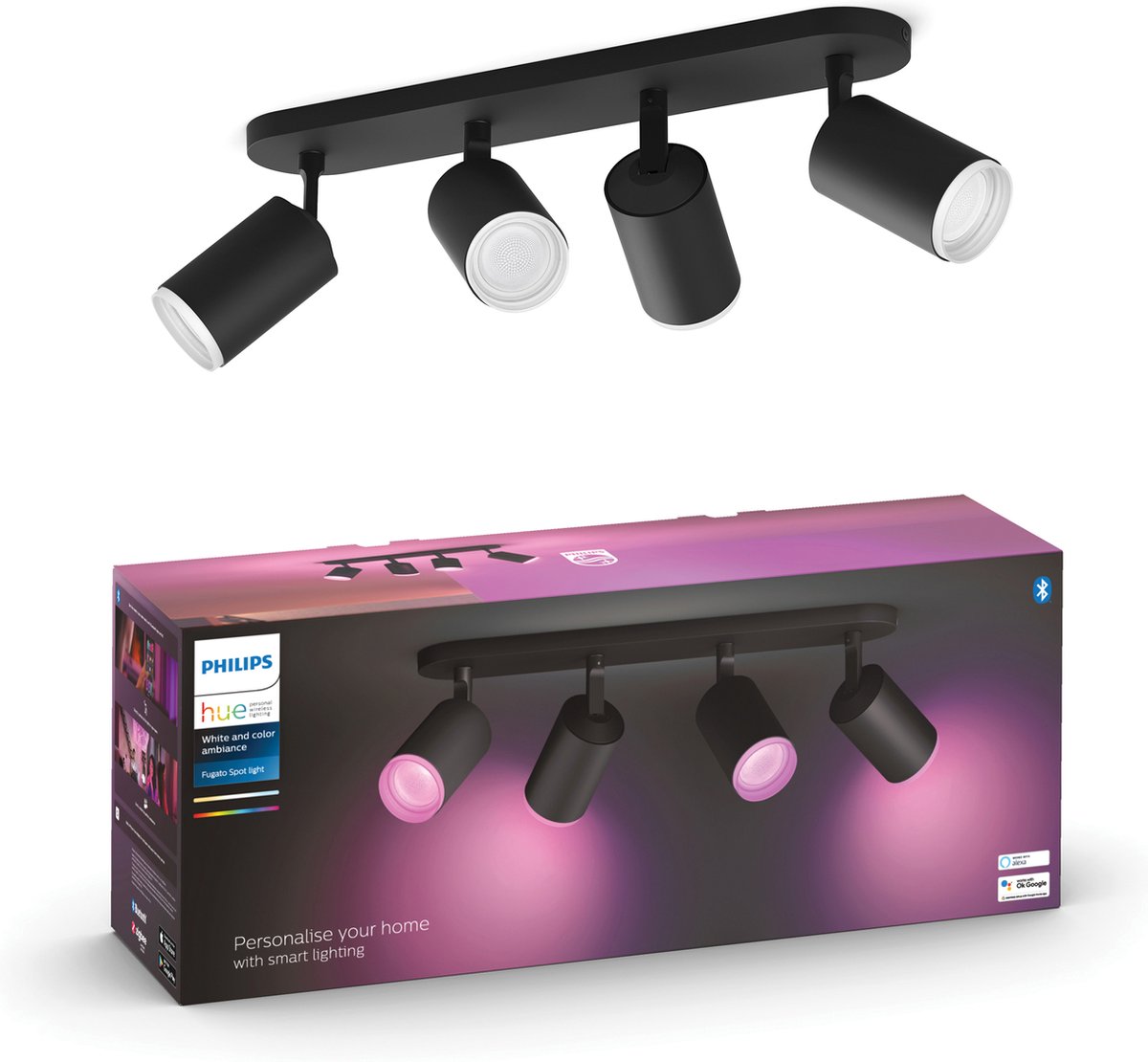 Philips Hue Fugato opbouwspot - wit en gekleurd licht - 4-spots - zwart — afbeelding 1