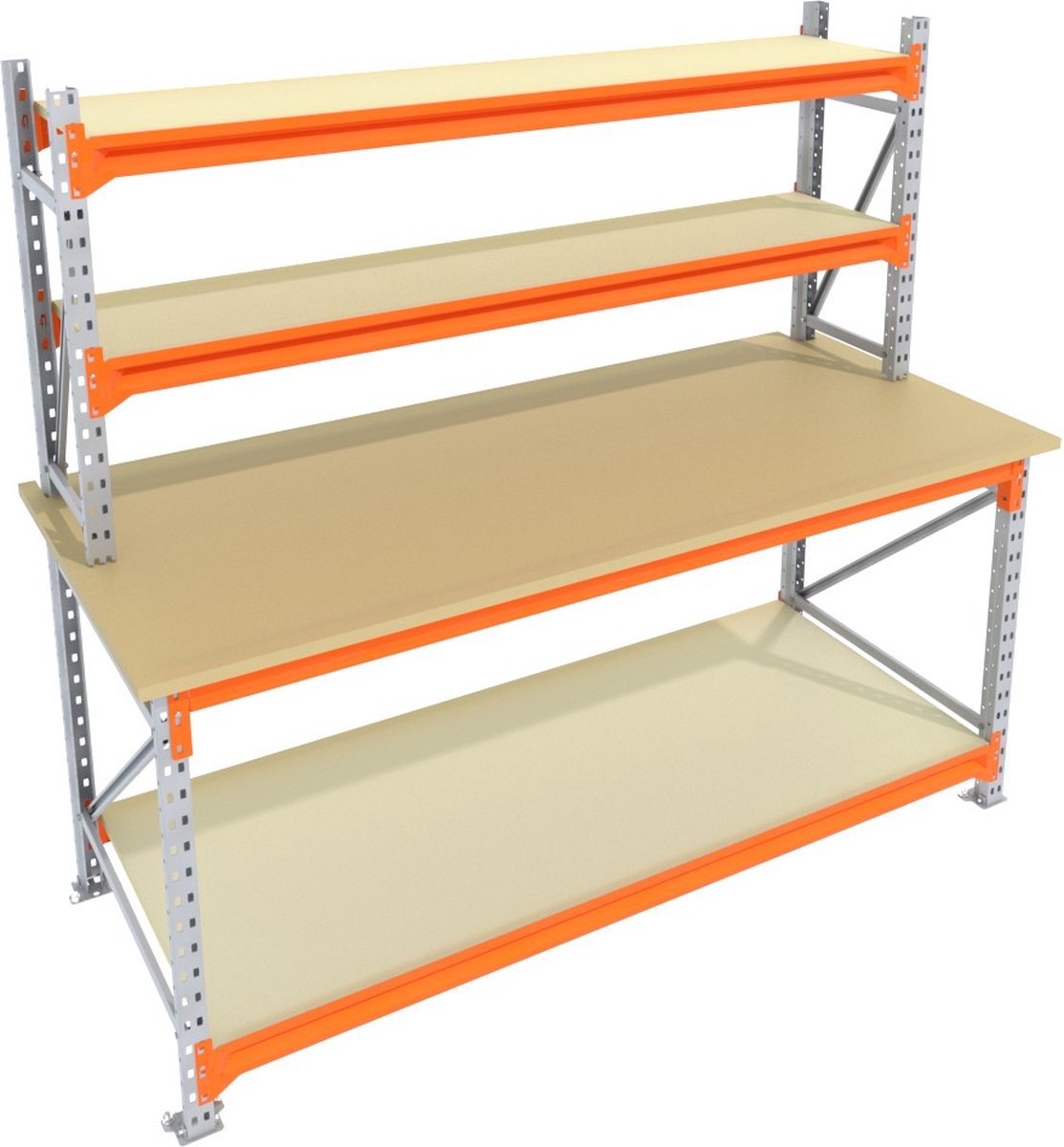 Multi Profiel - Werkbank vast GALVA - Met dubbele opbouw - 92x170x100 (HxBxD) - Gegalvaniseerd - Inpaktafel - Professioneel Voor schuur of magazijn!