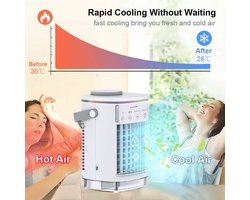 SwiftCool - Mini Mobiele Airco Zonder Afvoer - Ventilator - 3-in-1 - Draagbare Mobiele Airco - Mini - Aircooler - Zonder Slang en Afvoer - 4 snelheden - Wit