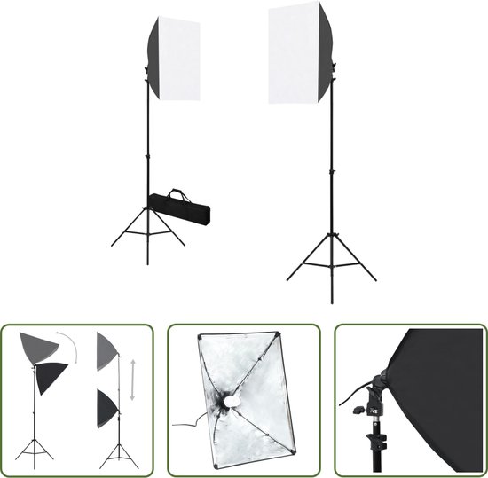 Foto: The living store studio softboxlamp 40 x 60 cm 24 w e27 fitting stalen statief hoogte verstelbaar 2 softboxen 2 statieven 2 lampen 2 draagtassen