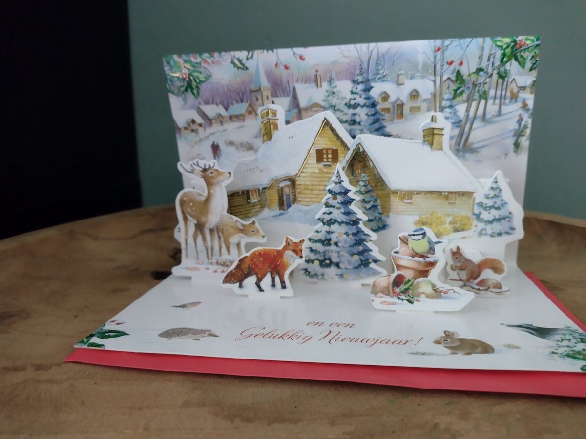 Pop-up Kerstkaart – Vrolijke 3D Kerstkaart met grappig kerst tafereel - Sneeuw - pop-up kaart 3D wenskaart - Fijne feestdagen en een Gelukkig Nieuwjaar